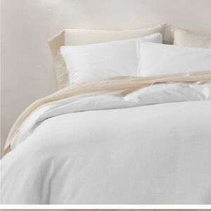 King Heavyweight Linen Blend Duvet Cover & Sham Set White - Casaluna - NEW